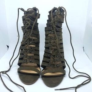 OCEANA OLIVE PEEP TOE BOOTIES